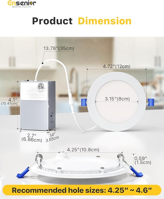 Ensenior 6 Pack 4 Inch LED Recessed Light, Dimmable, 2700K-5000K 5CCT, 750LM High Brightness, 9W 120V, Damp Rated, ERL-9X-ETL, Ultra-Thin Canless Wafer Ceiling Light - ETL & FCC & IC