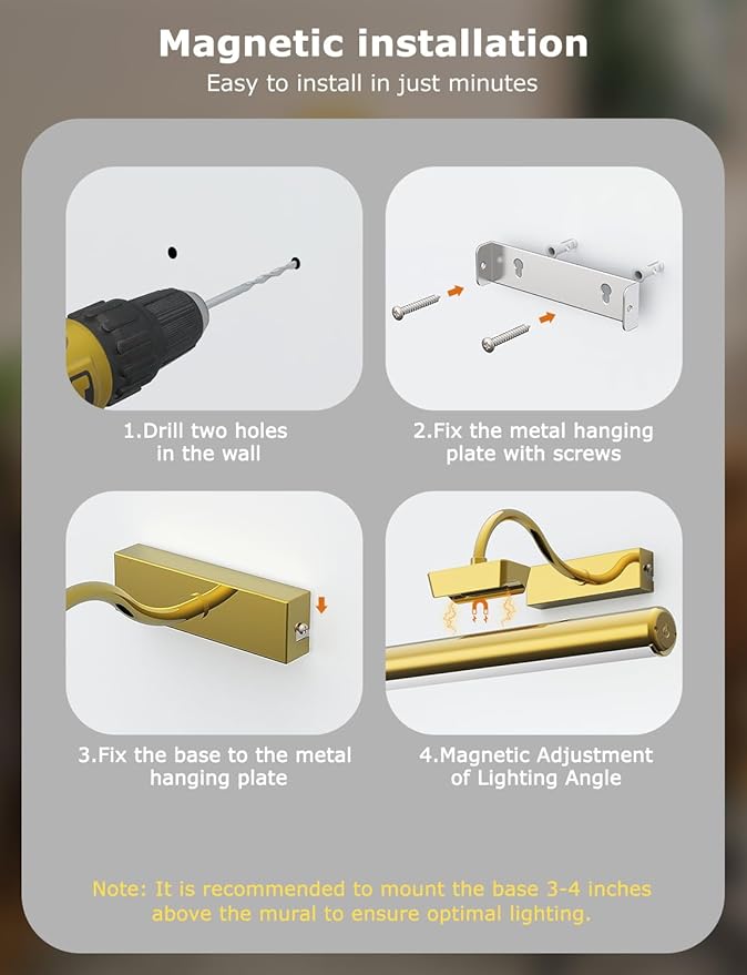 13" Aluminum Wireless Picture Lights for Wall, 5000mAh Rechargeable Battery Operated Wall Art Lighting, Dimmable 3-Color Gallery Painting Light for Pictures On Wall, with Remote/Timer [Gold, 1Pack]