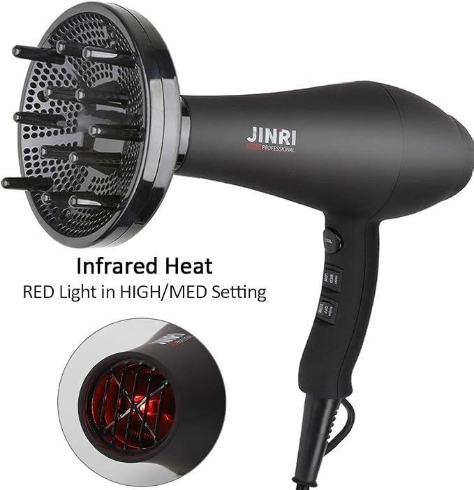 Hair Dryer 1875W, Negative Ionic Fast Dry Low Noise Blow Dryer, Professional Salon Hair Dryers with Diffuser, Concentrator, Styling Pik, 2 Speed and 3 Heat Settings (Bk)