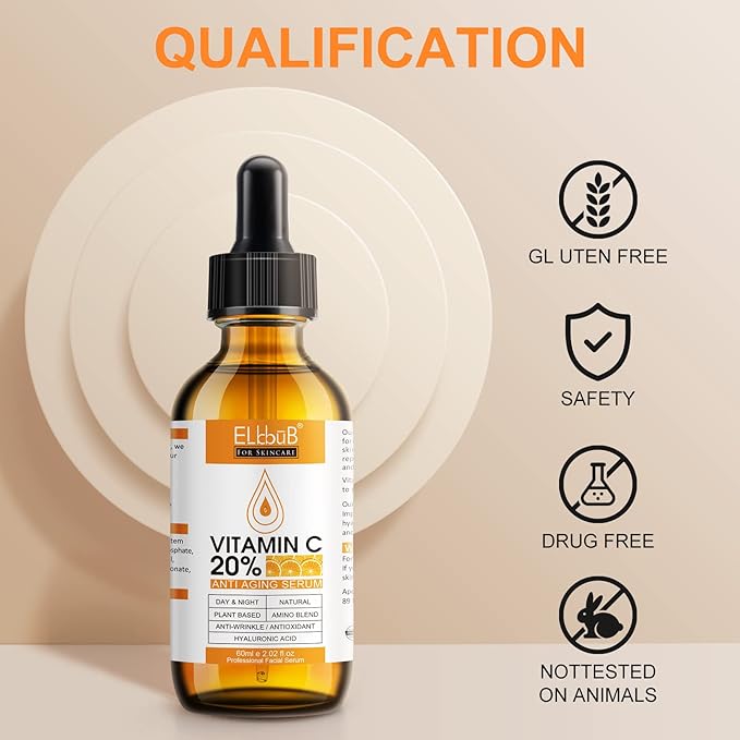 Sérum Premium à 20% de Vitamine C pour le Visage avec Acide Hyaluronique, Rétinol et Acides Aminés - Stimule le Collagène Cutané, Hydrate et Repulpe la Peau, Sérum Anti-Âge et Anti-Rides 60 ml