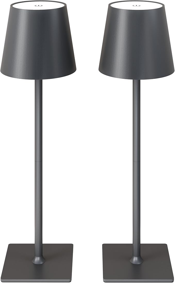CHLORANTHUS 2 Pack Cordless Table Lamps, 3 Colors Stepless Dimming, 5000mAh Rechargeable Battery LED Desk Lamp for Bedroom/Couple Dinner/Desk/Cafe/Dining Room/Terrace
