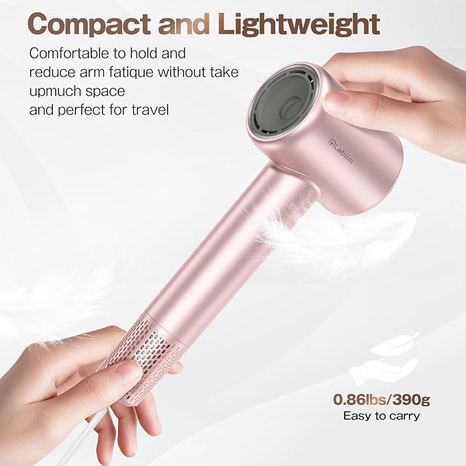 Labiim Hair Dryer, High-Speed Ionic Blow Dryer 110,000 RPM Brushless Motor for Fast Drying, 200M Ions Frizz & Thermo-Control HairDryer with Magnetic Nozzle, Quiet Compact for Home Travel, Pink