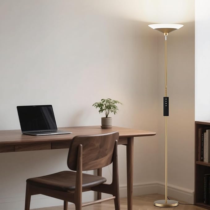 SIBRILLE Torchiere Floor Lamp - 72" Tall LED Standing Lamp with Remote/Button Control, 1800Lm, 3000-6500K, 30W Dimmable Modern Corner Floor Light for Living Room Bedroom Office Apartment, Golden