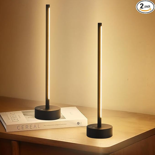 KARTOOSH Cordless LED Table Lamp Set of Two, Battery Operated Portable Desk Lamp, Dimmable/3 Color/Memory Function, Modern Rechargeable Table Light for Living Room,Bedroom, Bedside, Black, 2 Pack