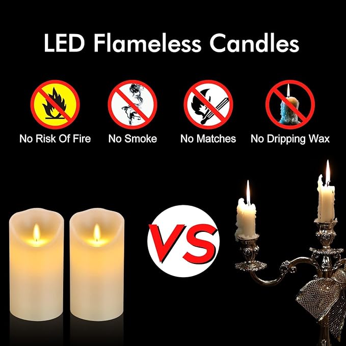 antizer Flameless Candles 6" Set of 2 Ivory Dripless Real Wax Pillars Include Realistic Dancing LED Flames and 10-Key Remote Control with 24-Hour Timer Function 400+ Hours by 2 AA Batteries