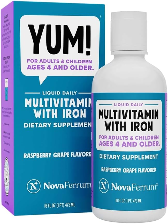 NovaFerrum Yum 473ml | 4歳以上向け鉄分配合マルチビタミン | グルテンフリー認証済み | 砂糖不使用 | ラズベリーグレープ