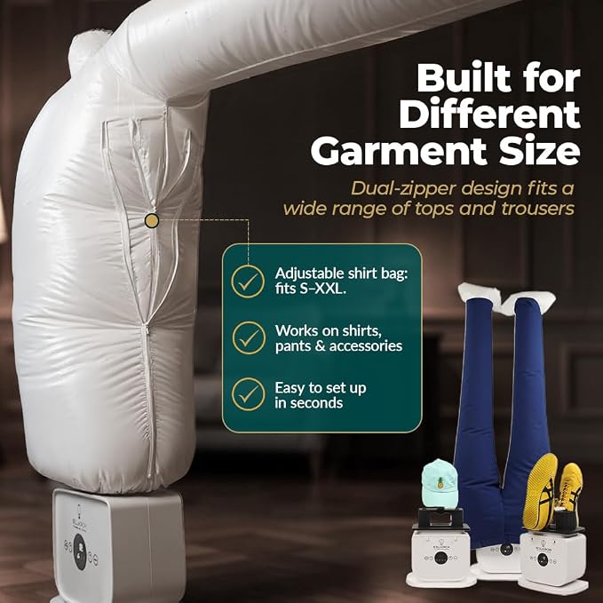 Bellairon - The Original Automatic Ironing Machine for Clothes. Hot Air Garment Dryer & Hands-Free Wrinkle Remover for Shirts & Pants | No Iron, No Ironing Board | Sizes S–3XL