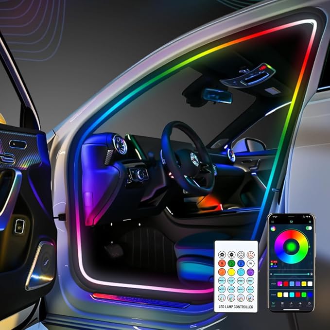 Car SUV Door Frame Ambient Light Lighting, Car Door Ambient Lights LED RGB, Automotive Auto Interior USB Neon Accent Lights Strip Accessories, App Remote Control Music Sync, Acrylic, 2 Pack*11.48ft