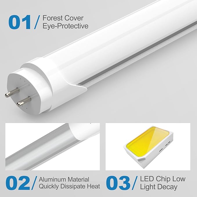 T8 LED Bulbs 4 Foot, LED Tube Lights 4ft Type A+B, 24W, 3200LM, 6 CCT(3000K-6500K) Plug and Play or Ballast Bypass, Fluorescent Light Bulb 48 Inch T10 T12 Tube Replacement, Dual-Ended, Frosted, 2 Pack