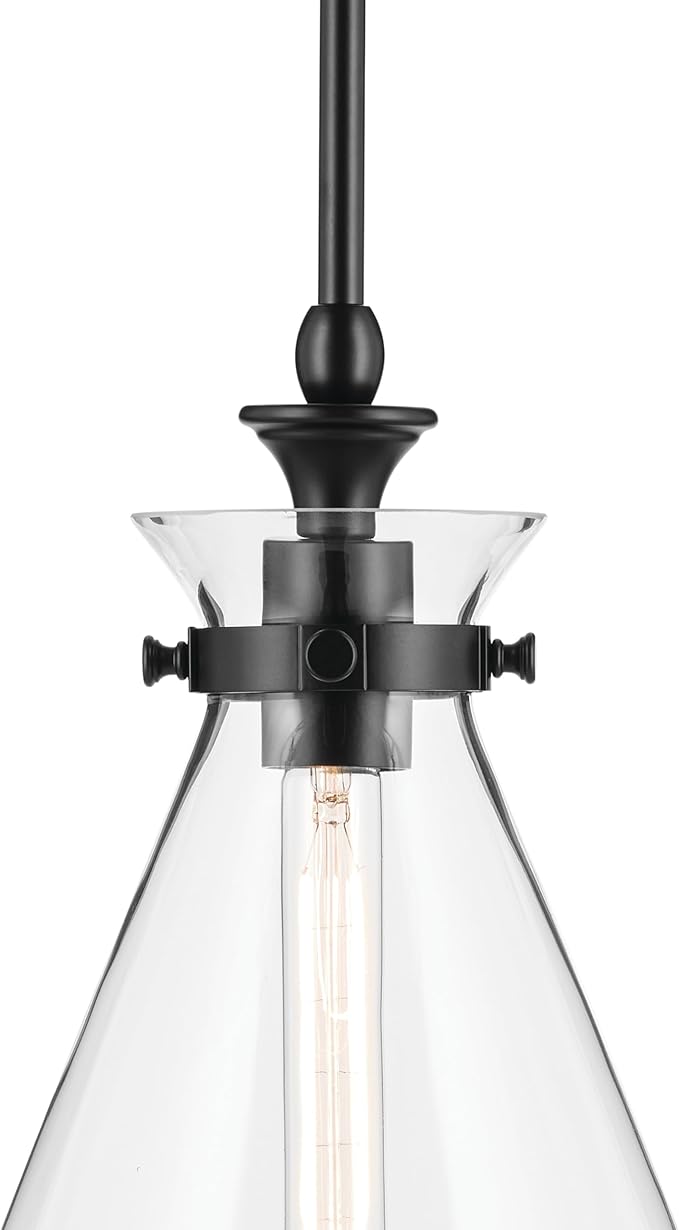 Kichler Laria 1-Light Pendant Light Fixture with Clear Glass, Kitchen Island Hanging Light in Black, Updated Traditional Style for Dining Room (14.5" x 10.5"), 52774BKCLR