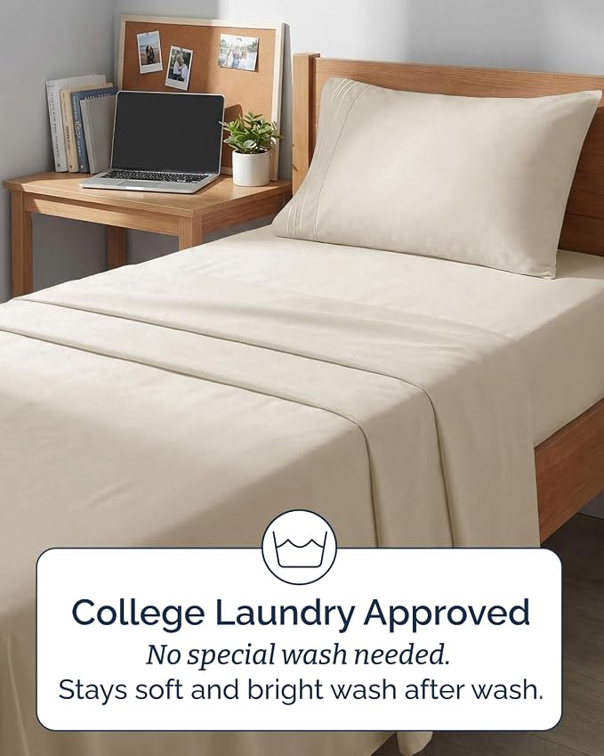 Twin XL 4 Piece Sheet Set - Comfy Breathable & Cooling - Ultra Soft Hotel Luxury Bedding Set w/ 8-16 Inch Deep Pockets - 1 Flat & 1 Fitted Sheet & 2 Pillowcases - Wrinkle Free and Easy Care - Wheat