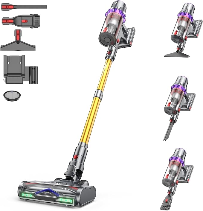 Coovy SU7 Ultra Cordless Vacuum Cleaner, 55KPa/650W 80Mins Runtime Powerful Suction Stick Vaccum for Whole-House Cleaning, Self-Standing Anti-Tangle Vac for Hard Floors Carpet Pet Hair