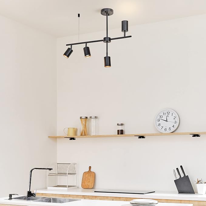 Globe Electric 64000048 4-Light Adjustable Height Track Lighting, Matte Black, Pivot Shades, Lighting for Kitchen, Bathroom, Bedroom, or Dining Room, Living Room Ceiling Lights, Light Fixture