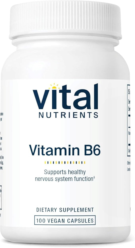 Vital Nutrients Vitamin B6 - Vegan Pyridoxine HCl B6 Vitamins for Nervous System, Muscle, Bone Health* - High-Potency Vitamin B6 for Menstrual Discomfort * - Gluten, Dairy, Soy Free -100 Capsules