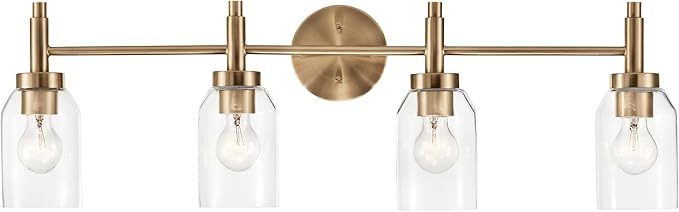Kichler Madden 4-Light Bathroom Vanity Light Fixture with Clear Glass Shades in Champagne Bronze, Modern Wall Mount for Single or Double Vanity Over Mirror (10.5" x 34"), 55186CPZ