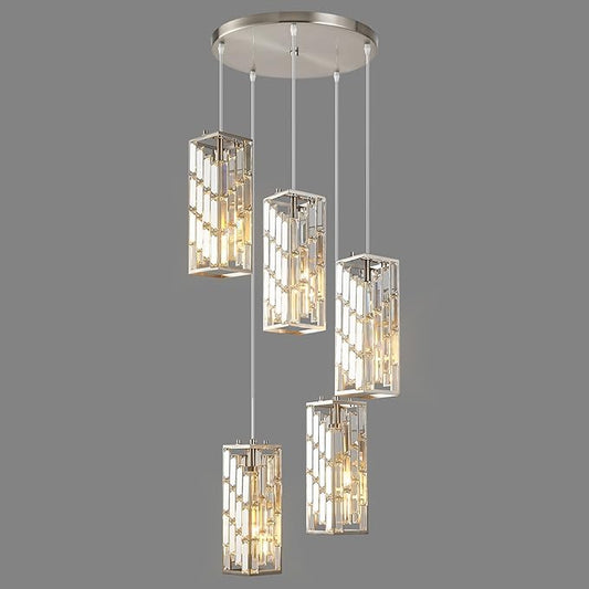 Brushed Nickel Pendant Lighting Modern Pendant Light, Mini Crystal Chandeliers,Adjustable Pendant Light Fixture for Kitchen Island Dinning Room Bedroom (5 Light)