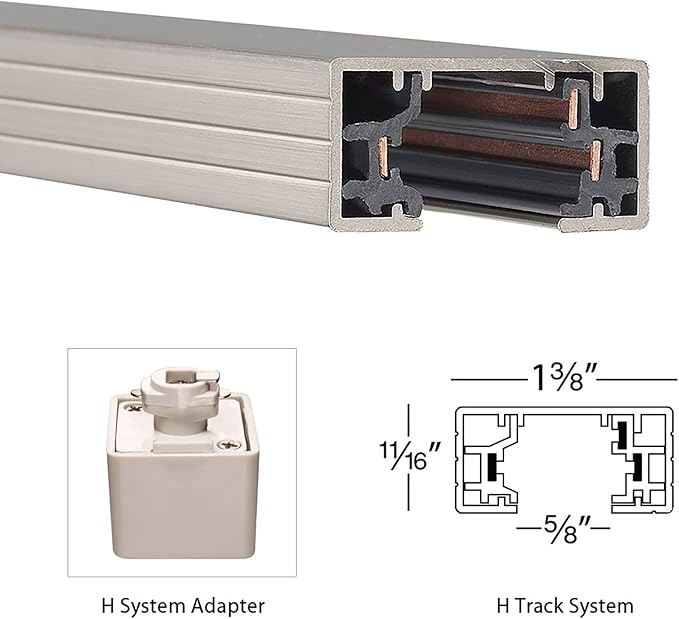WAC Lighting, H Track 4FT Single Circuit 120V with 2 Endcaps in Brushed Nickel
