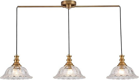 HDDFL Vintage 3 Light Pendant Light Fixtures Modern Glass Hanging Lights with Adjustable Cord for Kitchen Island Dining Room Living Room Hallway