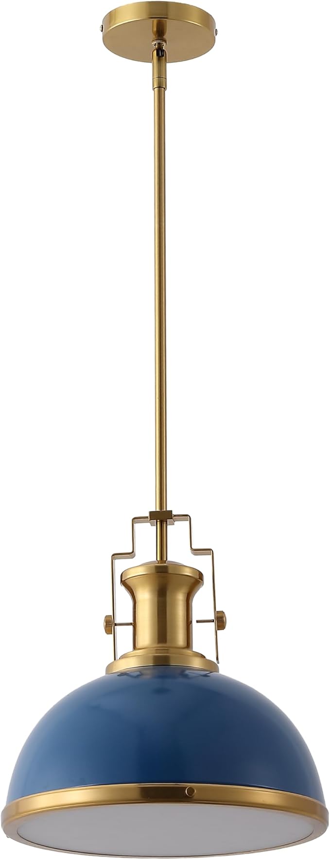JONATHAN Y JYL9536G 13" Modern Industrial Dome Pendant Light, Farmhouse Hanging Light Fixture in Navy and Brass Gold, Adjustable Height Metal Lighting for Kitchen Island, Dining Room, Entryway