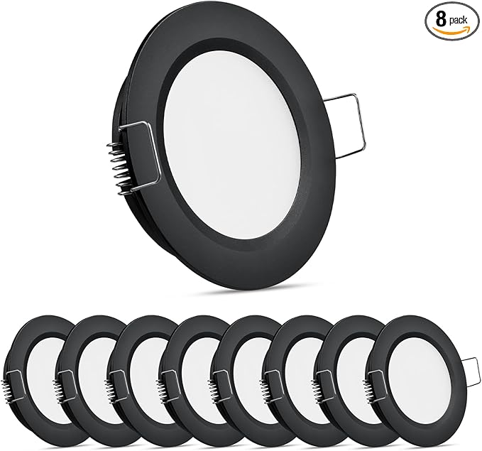 8 Pack 12 Volt LED Puck Light RV Recessed Mount Ceiling Light 2.75” 12V Down Light for Camper Van Truck Boat Interior Ceiling Kitchen Cabinet Lighting CRI 93 (Black/Cool White)