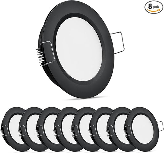 8 Pack 12 Volt LED Puck Light RV Recessed Mount Ceiling Light 2.75” 12V Down Light for Camper Van Truck Boat Interior Ceiling Kitchen Cabinet Lighting CRI 93 (Black/Cool White)