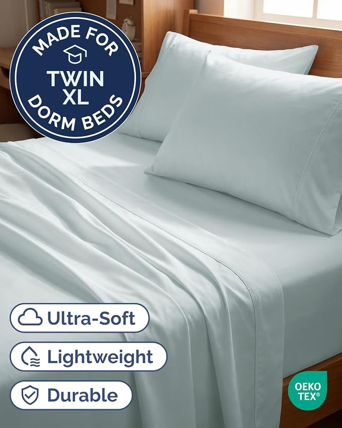 Twin XL 4 Piece Sheet Set - Comfy Breathable & Cooling - Ultra-Soft Hotel Luxury Bedding Set w/ 8-16 Inch Deep Pockets - 1 Flat & 1 Fitted Sheet & 2 Pillowcases - Wrinkle Free & Easy Care - Ice Blue