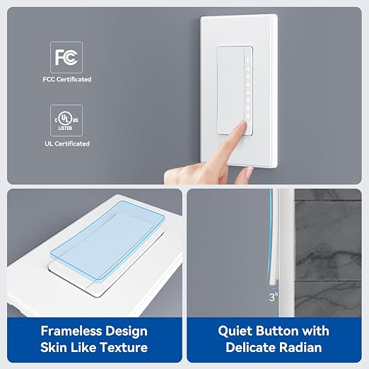 ELEGRP Dimmer Switch, Digital Dimmer Light Switch for LED Lights 150W, INC/HAL 450W, 3 Way LED Dimmer Switch, Needs Neutral Wire, Wall Plate Included, UL Listed, 1 Pack, Matte White