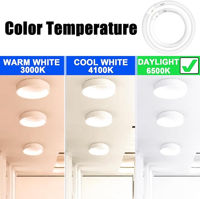 Celiwace FC16T9 40 Watt and FC12T9 32W Set 6500K, 16 inch T9 40W Circline Light Bulbs, 12 inch 32W Circular Fluorescent Round Bulb CRI 80, DL 4700 Lumen G10q