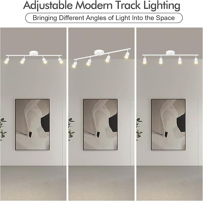 AUQUEE 4 Light Track Lighting Fixtures Ceiling, 16W/2700K White Track Lighting with Acrylic Lampshade & Rotatable Light Heads, 20000hrs Lifespan, Modern LED Track Lights Ceiling for Kitchen/Hallyway