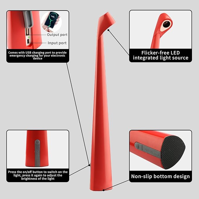 HAPYGI Portable Cordless LED Desk Lamp,Rechargeable Wireless Table Lamp, 3-Level Brightness, Patio Table Lamp, Bedside Night Light, Dining Room Ambient Light, Reading Light (Red)