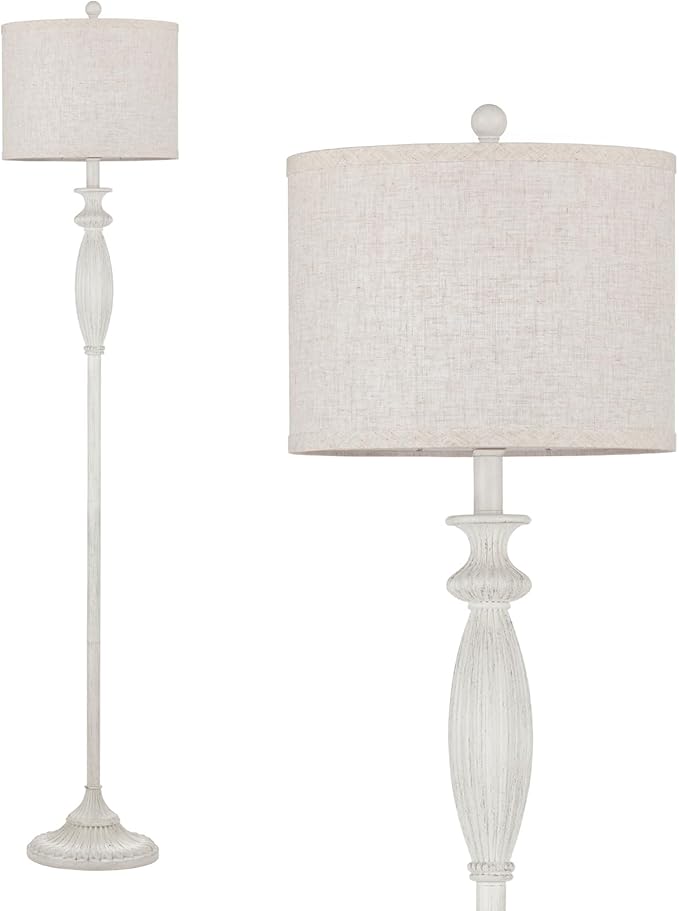 63.8" Vintage Floor Lamp with Rotary Switch, Dimmable Color Temperature Standing Lamp, Retro Farmhouse Floor Lamps for Living Room, Bedroom, Hallway, Office, Room Decor, Antique White (Bulb Included)