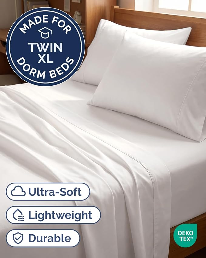 Twin XL 4 Piece Sheet Set - Comfy Breathable & Cooling - Soft Hotel Luxury Bedding Set with 8-16 Inch Deep Pockets - 1 Flat & 1 Fitted Sheet & 2 Pillowcases - Wrinkle Free & Easy Care - Antique White