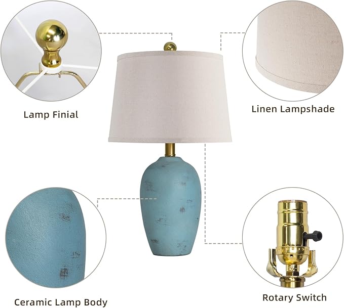 AIEAMPDO 21'' Set of 2 Coastal Small Ceramic Lamps for Bedroom, Traditional Nightstand Bedside Desk Table Lamp for Living Room Office Dorm, 2 Bulbs Included