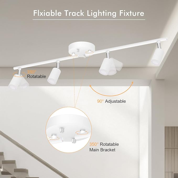 AUQUEE 4 Light Track Lighting Fixtures Ceiling, 16W/2700K White Track Lighting with Acrylic Lampshade & Rotatable Light Heads, 20000hrs Lifespan, Modern LED Track Lights Ceiling for Kitchen/Hallyway