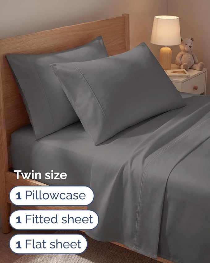 Twin 4 Piece Sheet Set - Comfy Breathable & Cooling - Ultra-Soft Hotel Luxury Bedding Set with 8-16 Inch Deep Pockets - 1 Flat & 1 Fitted Sheet & 2 Pillowcases - Wrinkle Free & Easy Care - Dark Grey