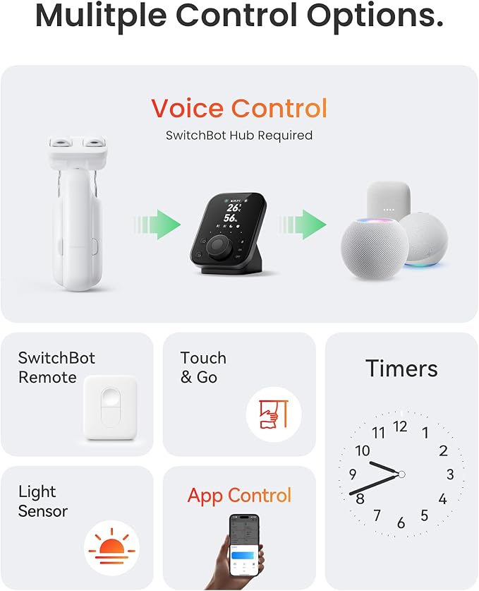 SwitchBot 2025 Automatic Curtain Opener 3 Rod-Bluetooth Remote Control, WiFi&APP Control, Upgraded High-Performance, Add Hub to Work with Alexa, Google Home, HomeKit via Matter