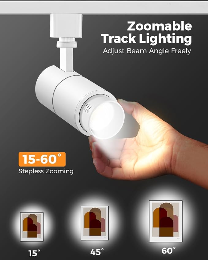 VANoopee 3-Color Zoomable 10W LED Track Lighting Heads H Type Track Light Heads Dimmable Bright Ceiling Spotlight Fixtures Accent Art, 3000K 4000K 5000K Adjustable, CRI90+ 15°-60° 1000lm White 4 Pack