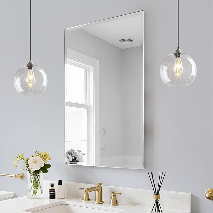 Modern 2-Pack Glass Globe Pendant Lights, Clear Modern Pendant Lighting for Kitchen Island, Clear Glass Hanging Lamps for Dining Room Living Room Bedroom, Small 5.9 Inch Fixture (Bulbs Not Included)
