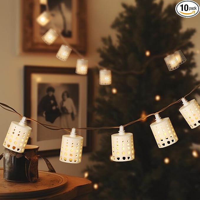 Vigdur 10FT Lantern String Lights - Hollow-Out Style Indoor String Lights Connectable Waterproof Indoor Outdoor Patio Lights for Garden Party Bedroom Christmas Decor