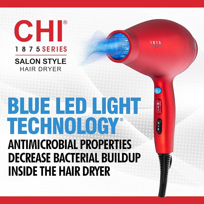 CHI 1875 Series Professional Ionic Hair Dryer with Ceramic Technology, 1875W Fast Drying Blow Dryer, Frizz Reduction & Shine, 3 Heat/2 Speed, Diffuser & Concentrator Attachments
