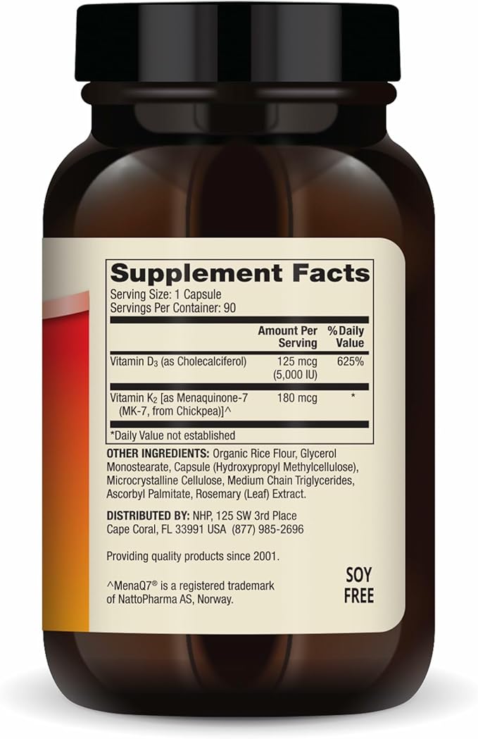 Vitamines D3 et K2 du Dr Mercola - Soutient la santé immunitaire, cérébrale, cardiovasculaire, respiratoire et osseuse - Sans OGM, sans gluten et sans soja - 90 gélules (90 portions)