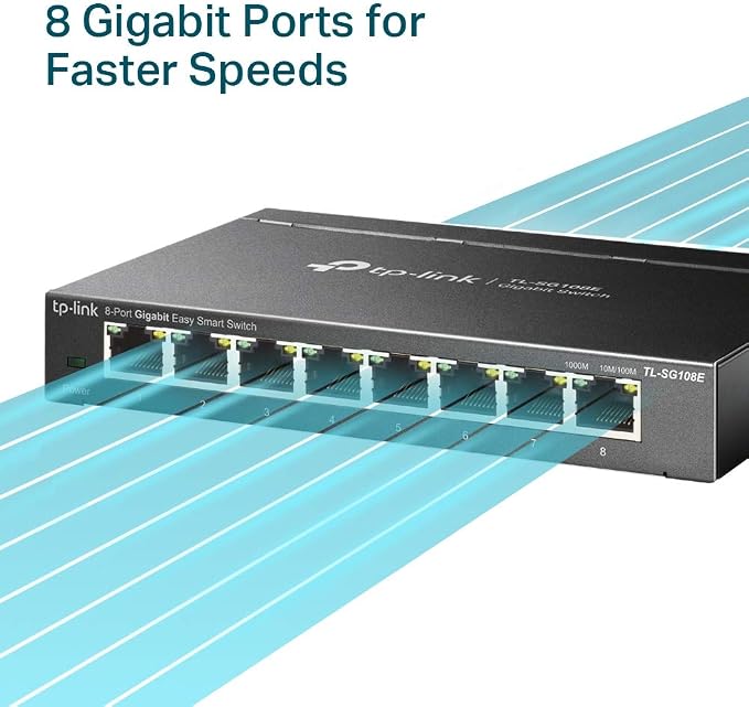 TP-Link 8 Port Gigabit Switch | Easy Smart Managed | Plug & Play | Desktop/Wall-Mount | Sturdy Metal w/ Shielded Ports | Support QoS, Vlan, IGMP and LAG (TL-SG108E)