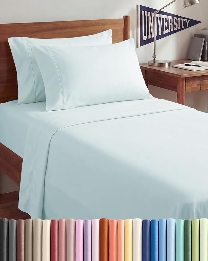 Twin XL 4 Piece Sheet Set - Comfy Breathable & Cooling - Ultra-Soft Hotel Luxury Bedding Set w/ 8-16 Inch Deep Pockets - 1 Flat & 1 Fitted Sheet & 2 Pillowcases - Wrinkle Free & Easy Care - Ice Blue