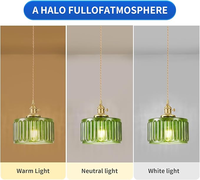 WimiSom 2 Pack Industrial Pendant Lighting, Modern Green Glass Shade Farmhouse Adjustable Hanging Light Fixtures for Kitchen Island Living Room Bedroom Hallway, Green