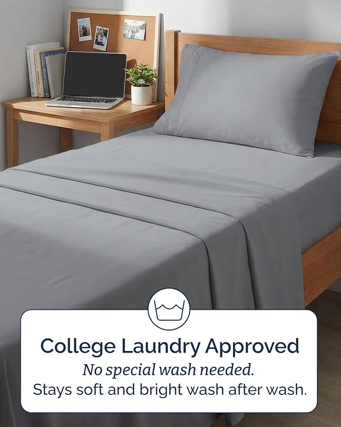 Twin XL 4 Piece Sheet Set - Comfy Breathable & Cooling - Ultra Soft Hotel Luxury Bedding Set w/ 8-16 Inch Deep Pockets - 1 Flat & 1 Fitted Sheet & 2 Pillowcases - Wrinkle Free & Easy Care - Steel Blue
