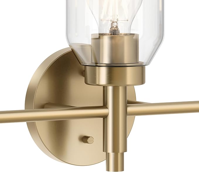 Kichler Madden 3-Light Bathroom Vanity Light Fixture with Clear Glass in Champagne Bronze, Modern Wall Mount Lighting for Single Vanity Mirror (10.5" x 24"), 55185CPZ