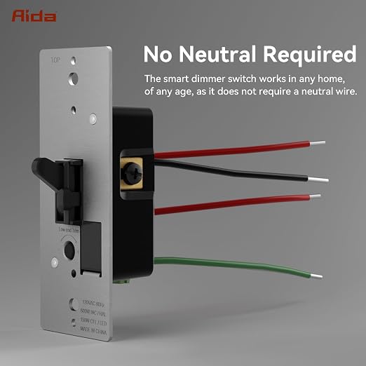 AIDA Digital Toggle Dimmer Switch for Dimmable LED, CFL & Incandescent Bulbs, Single Pole/3-Way, Screwless Wall Plate Included, UL Listed, No Neutral Wire Needed, Black, (4 Pack)