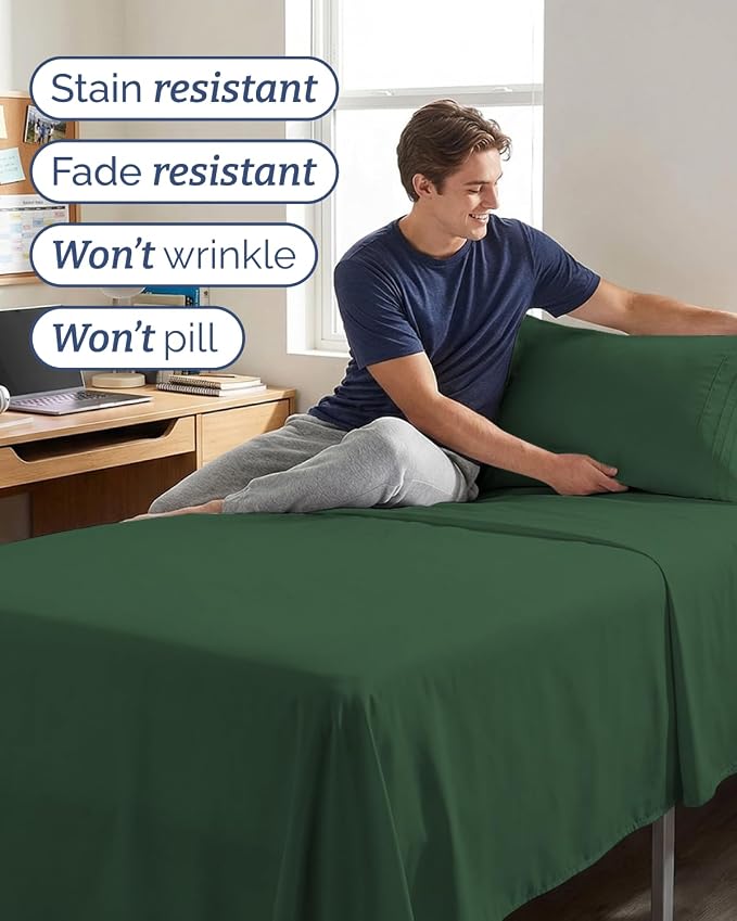 Twin XL 4 Piece Sheet Set - Comfy Breathable & Cooling - Ultra-Soft Hotel Luxury Bedding Set with 8-16 Inch Deep Pockets - 1 Flat & 1 Fitted Sheet & 2 Pillowcases - Wrinkle Free & Easy Care - Emerald