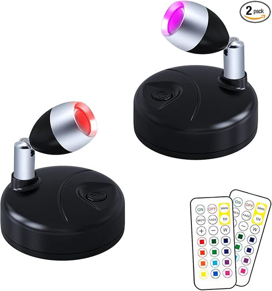 Wireless LED Spot Light Indoor Color Changing Battery Operated Picture Light Stick On Anywhere with Dimmer & Timer 60 Lumens 13 RGB Colour for Home Decor, Displaying Artwork, Dartboard