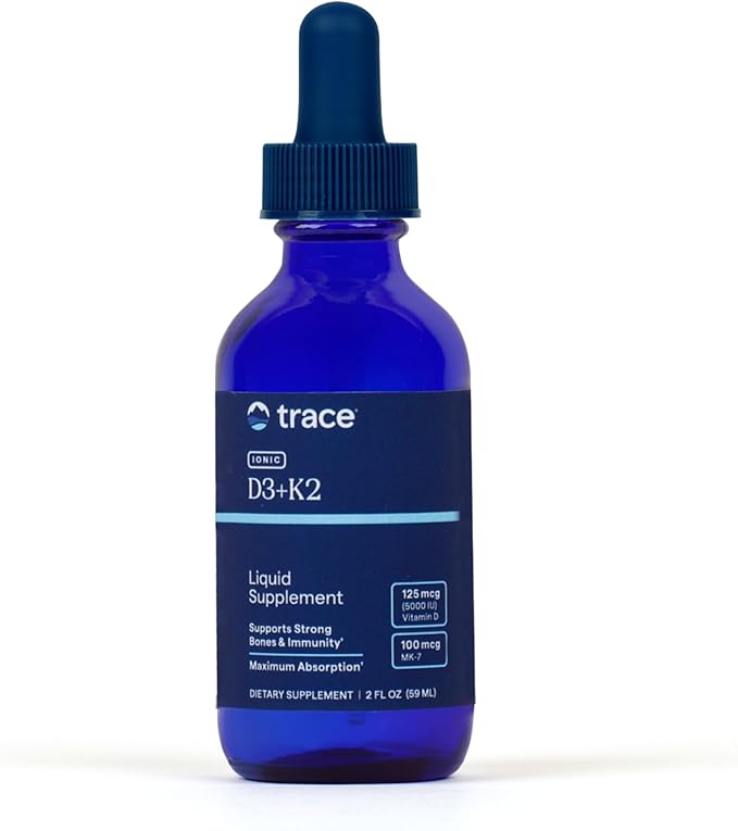 Trace Minerals D3+K2 ionique et concentré liquide de multivitamine et d'électrolytes 40 000 Volts – Soutient la santé des os, du cœur et du système immunitaire, l'hydratation, l'énergie, les muscles et l'endurance – Formule minérale ionique naturelle